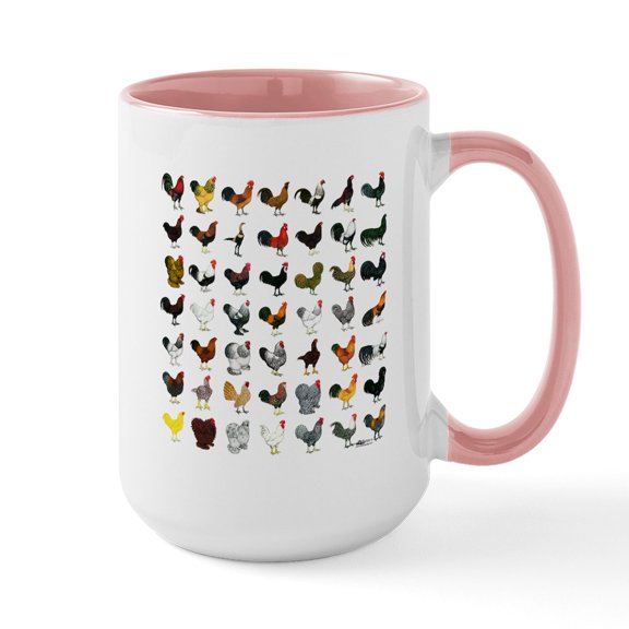 CafePress - 49 Roosters Large Mug - 15 oz Ceramic Large White Novelty Mug