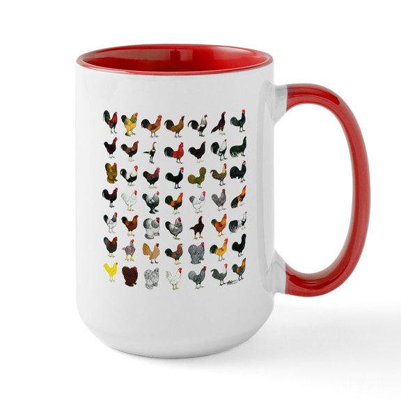 CafePress - 49 Roosters Large Mug - 15 oz Ceramic Large White Novelty Mug