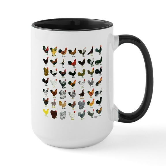 CafePress - 49 Roosters Large Mug - 15 oz Ceramic Large White Novelty Mug