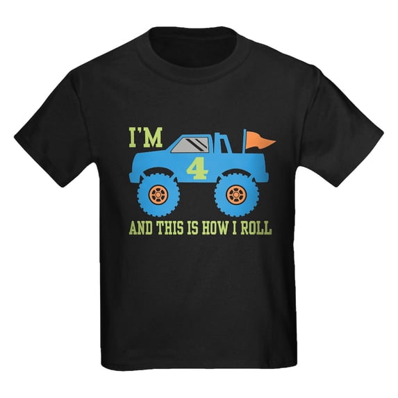 CafePress - 4Th Birthday Monster Truck Kids Dark T Shirt - Dark T-Shirt Kids XS-XL