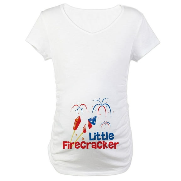CafePress - 4Th Of July Little Firecracker Maternity T Shirt - Cotton Maternity T-shirt, Cute & Funny Pregnancy Tee