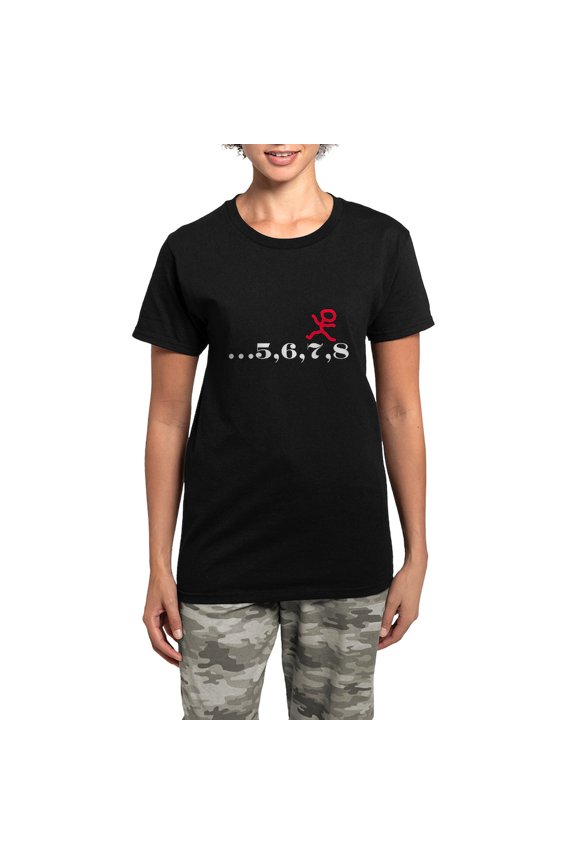 - 5,6,7,8 Women's Dark Pajamas - Women's Short Sleeve Print T-Shirt and Pants Dark Cotton Pajama Set