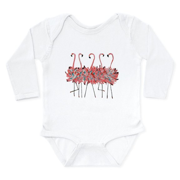 CafePress - 5 Pink Flamingos Long Sleeve Infant Body Suit - Long Sleeve Cotton Baby Bodysuit
