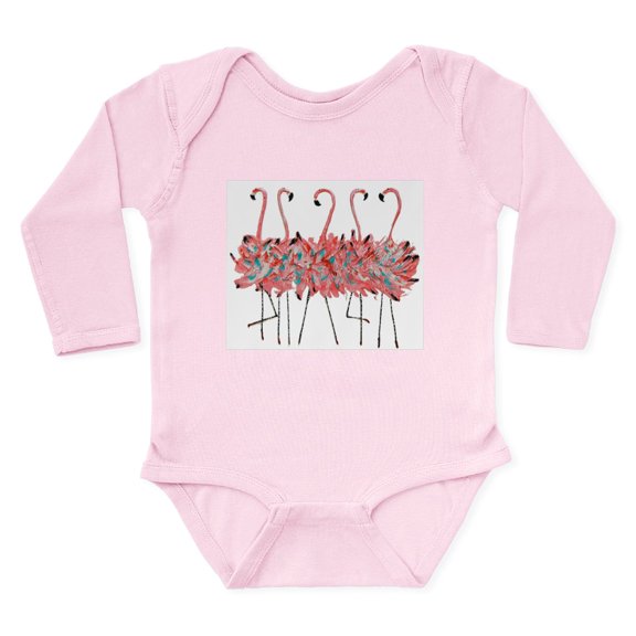 CafePress - 5 Pink Flamingos Long Sleeve Infant Body Suit - Long Sleeve Cotton Baby Bodysuit