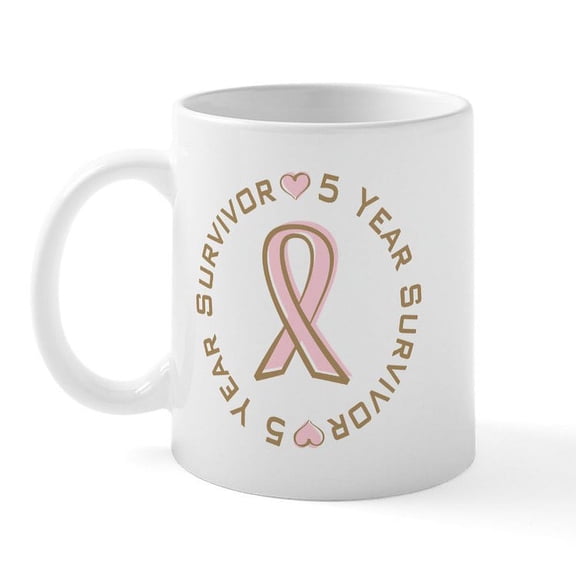 CafePress - 5 Year Breast Cancer Survivor Mug - 11 oz Ceramic Mug - Novelty Coffee Tea Cup