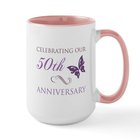 CafePress - 50Th Anniversary (Butterfly) Large Mug - 15 oz Ceramic Large White Novelty Mug