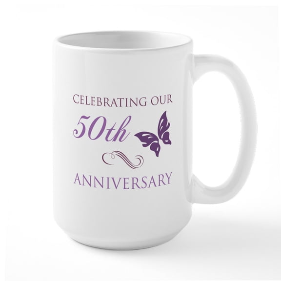 CafePress - 50Th Anniversary (Butterfly) Large Mug - 15 oz Ceramic Large White Novelty Mug