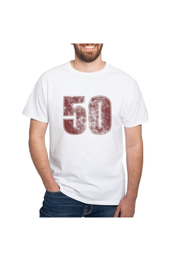 - 50Th Birthday Red Grunge White T Shirt - Men's White Classic Cotton T-Shirts