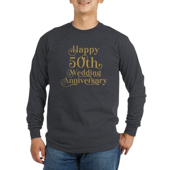 CafePress - 50Th Wedding Anniversary Gold Retro Typography Long Sleeve T Shirt - Long Sleeve Dark T-Shirt