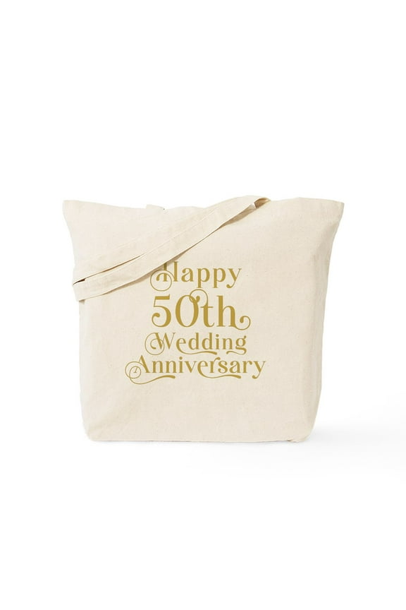 - 50Th Wedding Anniversary Gold Retro Typography - Unisex Canvas Tote Bag, Beige, 1-Piece