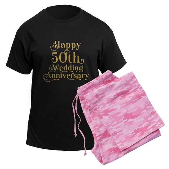 CafePress - 50Th Wedding Anniversary Gold Retro Typography Pajamas - Men's Dark Loose Fit Cotton Pajama Set