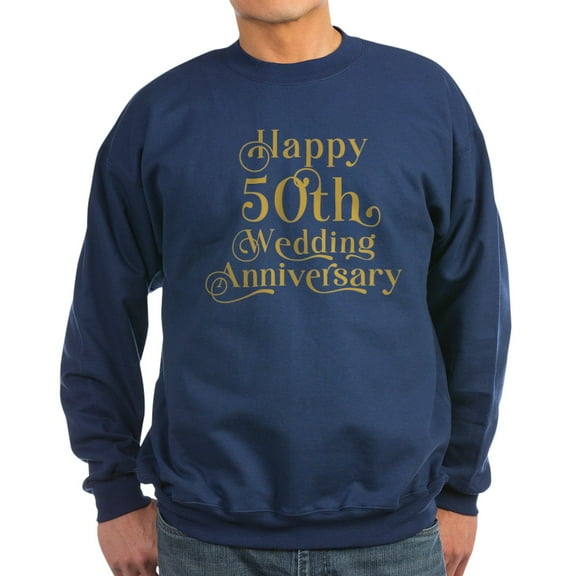 CafePress - 50Th Wedding Anniversary Gold Retro Typography Sweatshirt - Classic Crew Neck Sweatshirt