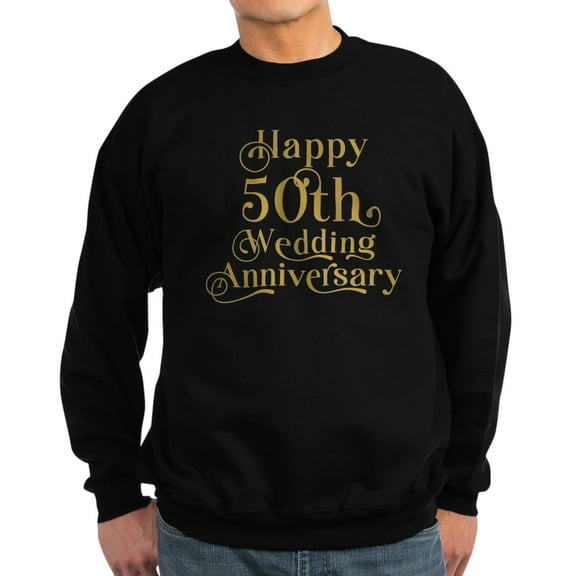 CafePress - 50Th Wedding Anniversary Gold Retro Typography Sweatshirt - Classic Crew Neck Sweatshirt