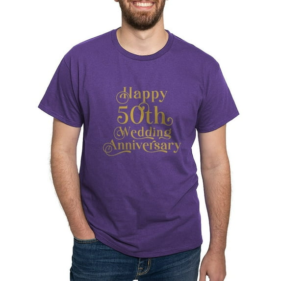 CafePress - 50Th Wedding Anniversary Gold Retro Typography T Shirt - Men's Classic Graphic Cotton T-Shirt