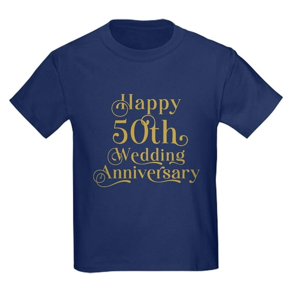 CafePress - 50Th Wedding Anniversary Gold Retro Typography T Shirt - Dark T-Shirt Kids XS-XL