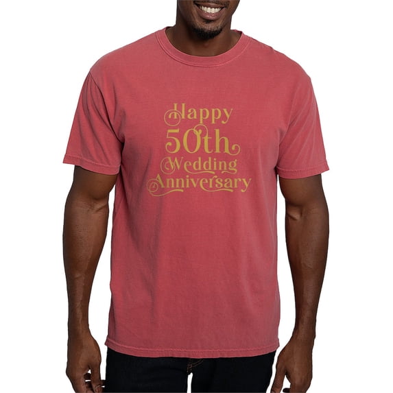 CafePress - 50Th Wedding Anniversary Gold Retro Typography T Shirt - Mens Comfort Colors Shirt