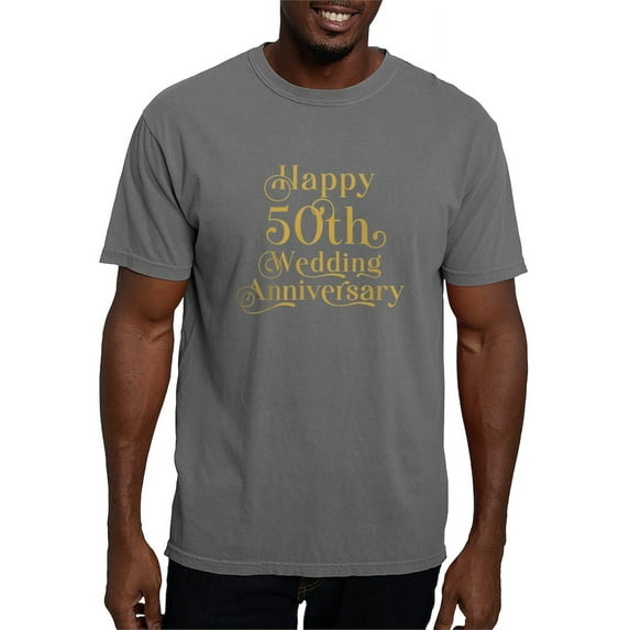 CafePress - 50Th Wedding Anniversary Gold Retro Typography T Shirt - Mens Comfort Colors Shirt