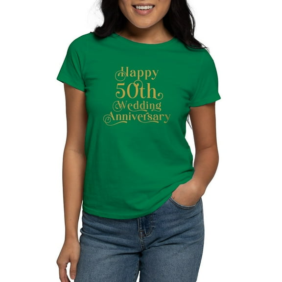 CafePress - 50Th Wedding Anniversary Gold Retro Typography T Shirt - Women's Traditional Fit Dark T-Shirt