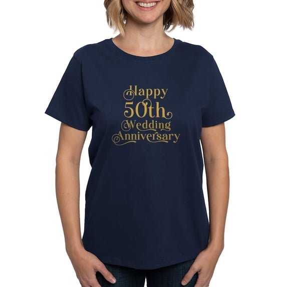 CafePress - 50Th Wedding Anniversary Gold Retro Typography T Shirt - Women's Traditional Fit Dark T-Shirt