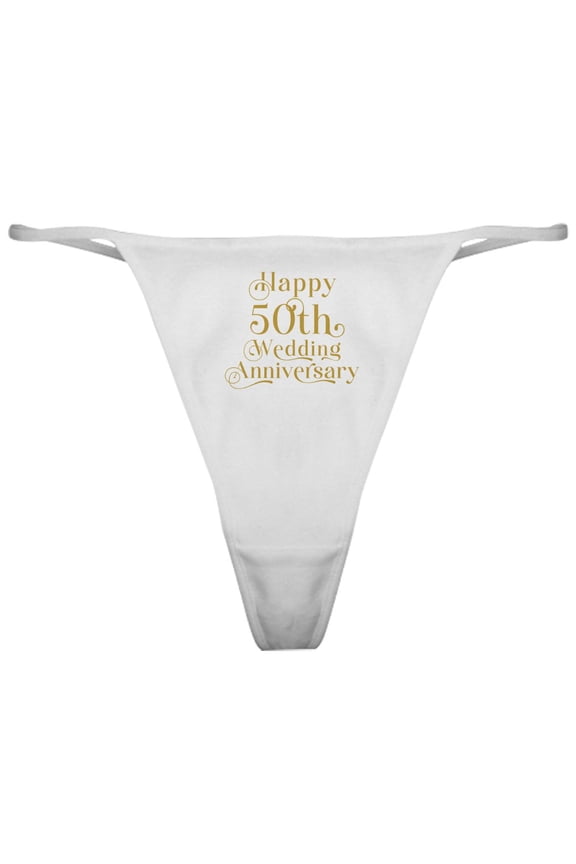 - 50Th Wedding Anniversary Gold Retro Typography - Women's Novelty Thong Panties Underwear