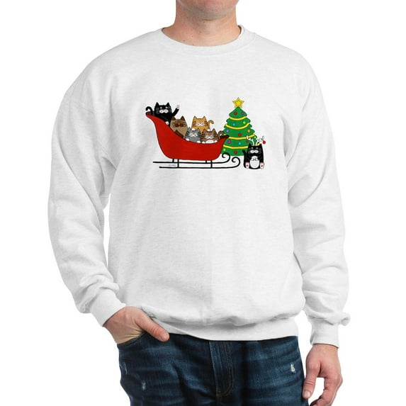 CafePress - 6 Kitty Cat, Sleigh Christmas Tree Sweatshirt - Crew Neck Sweatshirt