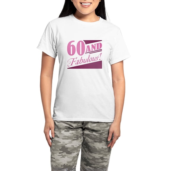 CafePress - 60 & Fabulous Women's Light Pajamas - Women's Short Sleeve Print T-Shirt and Pants Light Cotton Pajama Set
