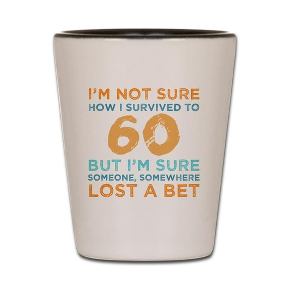 CafePress - 60Th Birthday Survival - White/Black Shot Glass, Unique and Funny Shot Glass
