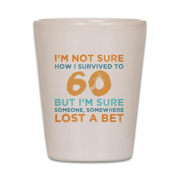 CafePress - 60Th Birthday Survival - White Shot Glass, Unique and Funny Shot Glass