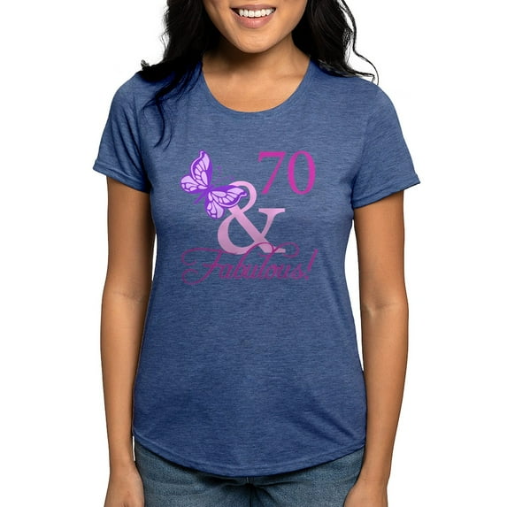 CafePress - 70 & Fabulous (Plumb) T Shirt - Womens Tri-blend T-Shirt