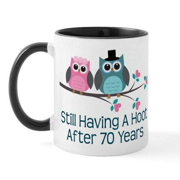CafePress - 70Th Anniversary Owls Mug - 11 oz Ceramic Mug - Novelty Coffee Tea Cup