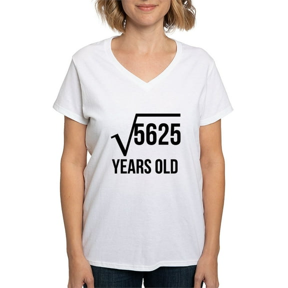 CafePress - 75 Years Old Square Root T Shirt - Womens Cotton V-Neck T-shirt