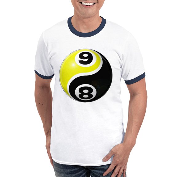 CafePress - 8 Ball 9 Ball Yin Yang Ringer T - 100% Cotton Ringed T-Shirt