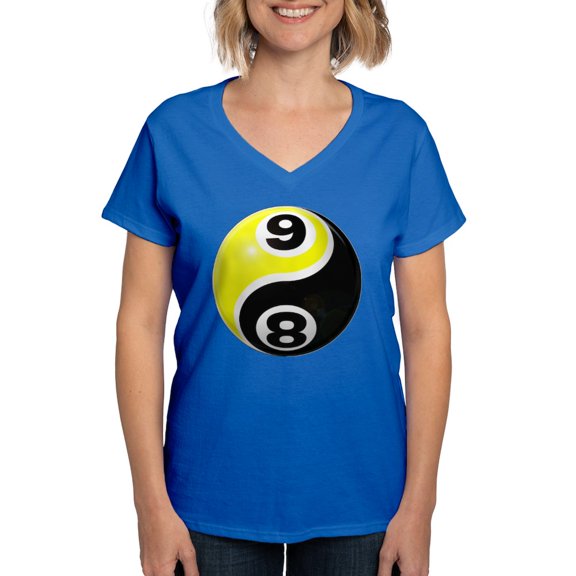 CafePress - 8 Ball 9 Ball Yin Yang Women's V Neck Dark T Shirt - Women's V-Neck Dark T-Shirt