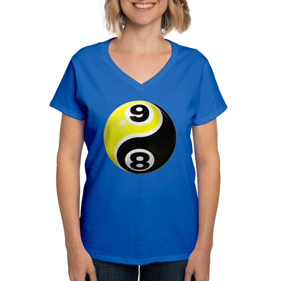 CafePress - 8 Ball 9 Ball Yin Yang Women's V Neck Dark T Shirt - Women's V-Neck Dark T-Shirt