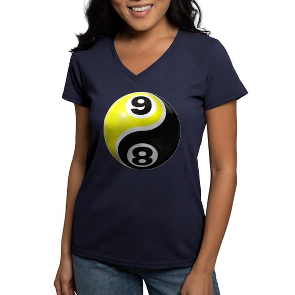 CafePress - 8 Ball 9 Ball Yin Yang Women's V Neck Dark T Shirt - Women's V-Neck Dark T-Shirt