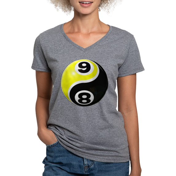 CafePress - 8 Ball 9 Ball Yin Yang Women's V Neck Dark T Shirt - Women's V-Neck Dark T-Shirt