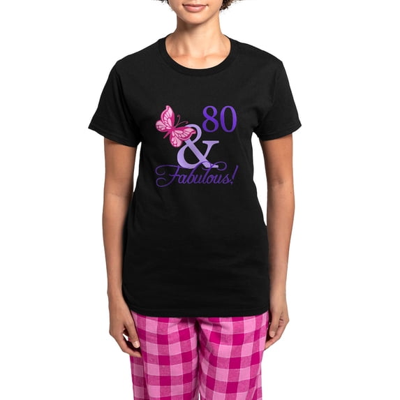 CafePress - 80 And Fabulous Women's Dark Pajamas - Women's Short Sleeve Print T-Shirt and Pants Dark Cotton Pajama Set