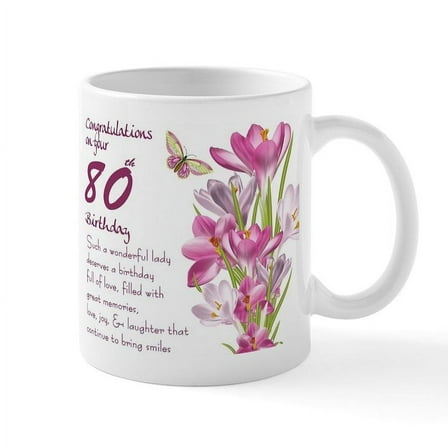 CafePress - 80Th Birthday Crocus Gift Mug Mugs - 11 oz Ceramic Mug - Novelty Coffee Tea Cup