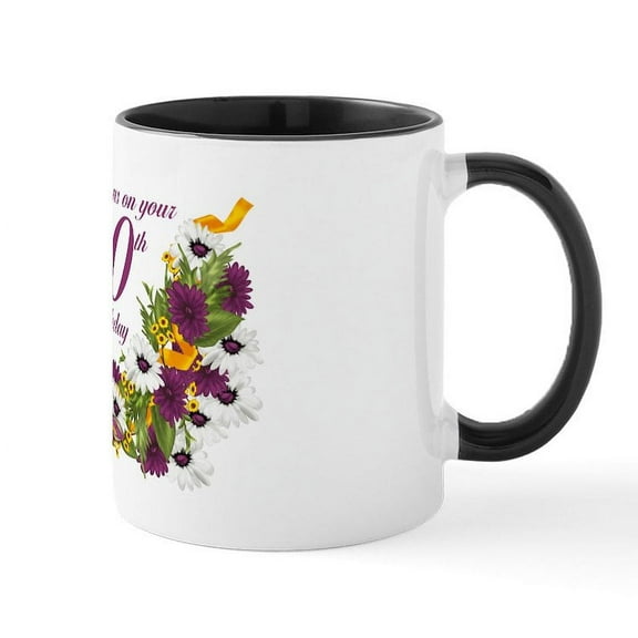 CafePress - 90Th Birthday Floral And Butterfly Design Mug Mugs - 11 oz Ceramic Mug - Novelty Coffee Tea Cup