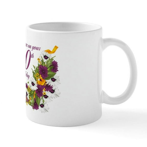 CafePress - 90Th Birthday Floral And Butterfly Design Mug Mugs - 11 oz Ceramic Mug - Novelty Coffee Tea Cup