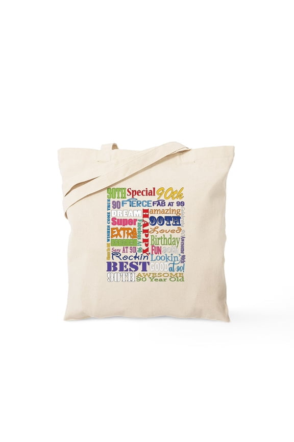 - 90Th Birthday Typography Tote Bag - Unisex Canvas Tote Bag, Beige, 1-Piece