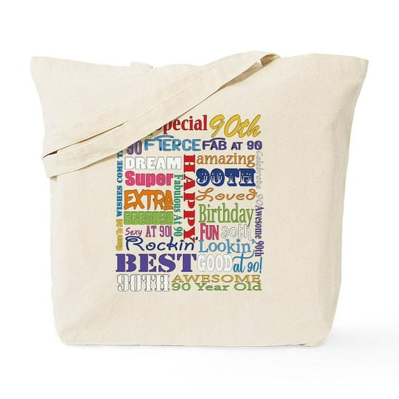 CafePress - 90Th Birthday Typography Tote Bag - Unisex Canvas Tote Bag, Beige, 1-Piece
