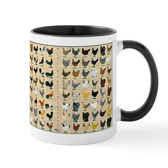 CafePress - 96 Roosters And Hens Mug - 11 oz Ceramic Mug - Novelty Coffee Tea Cup