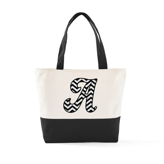CafePress - A Chevron Blk White David - Two Tone, 100% Cotton, Zipper Tote Bag