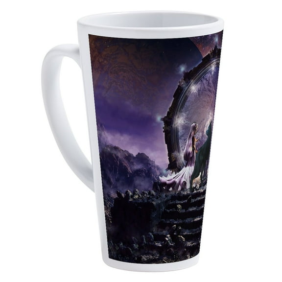 CafePress - A Fairy And A Dark Wolf - 17 Oz White Ceramic Latte Mug