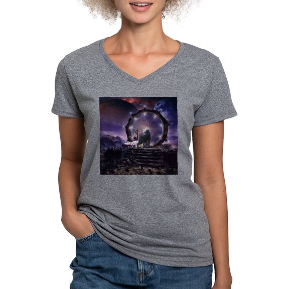 CafePress - A Fairy And A Dark Wolf T Shirt - Women's V-Neck Dark T-Shirt