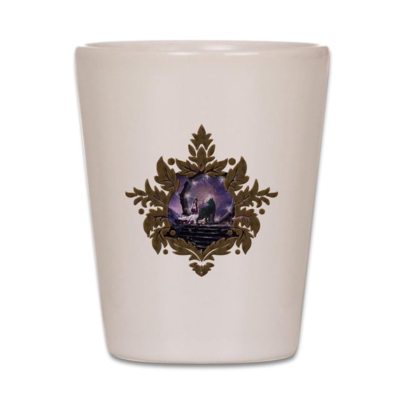 CafePress - A Fairy And A Dark Wolf - White Shot Glass, Unique and Funny Shot Glass