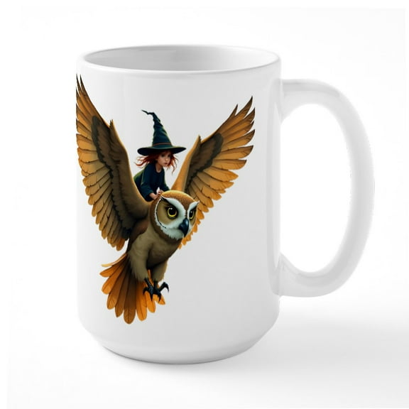 CafePress - A Giant Owl Through A Moonlit Sky - 15 oz Ceramic Large White Novelty Mug