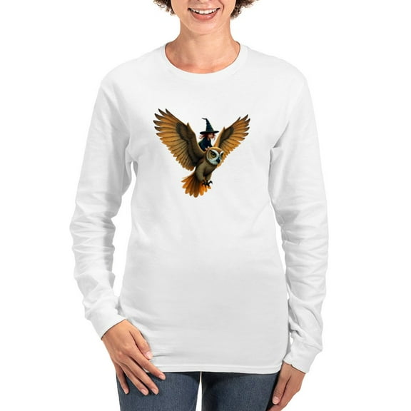 CafePress - A Giant Owl Through A Moonlit Sky Women's Long Sleeve T Shirt - Women's Long Sleeve Graphic Casual T-Shirt