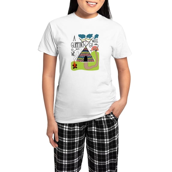 CafePress - A Glamping We Will Go Pajamas - Women's Short Sleeve Print T-Shirt and Pants Light Cotton Pajama Set